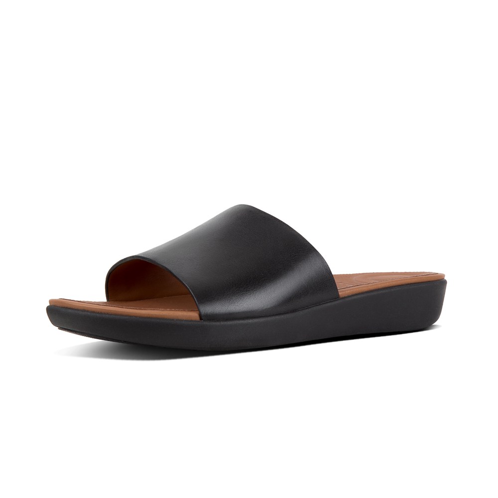 Fitflop Womens Slides Black - Sola Leather - UD4793512